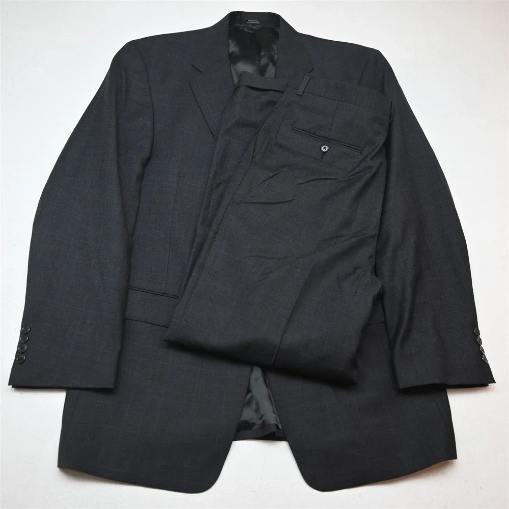 Hart Marx USA Made 43L 32x32 Gray Glenn Check 100% Wool Mens Jacket Pants Suit